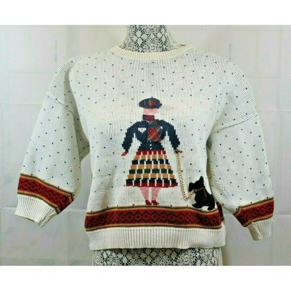 Sweater Loft Vintage Cropped Scottish Scottie Dog Pullover Made In USA  Size S - Picture 1 of 5
